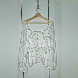 Floral White Peasant Blouse